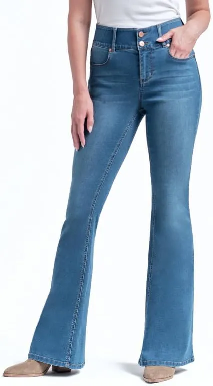 1822 Denim Oretha High-Rise Jeans for Women: Dark Blue Stretchy Waist, Premium Contour Fit Stretch Denim