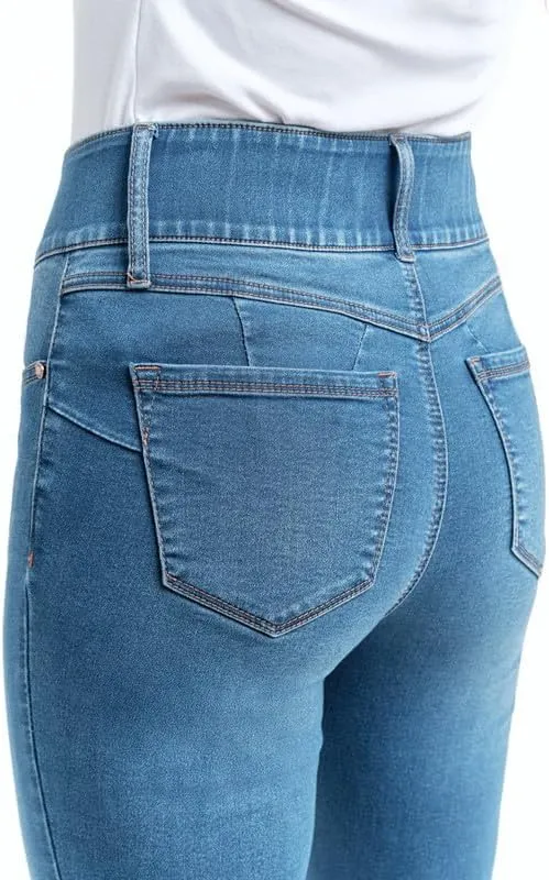 1822 Denim Oretha High-Rise Jeans for Women: Dark Blue Stretchy Waist, Premium Contour Fit Stretch Denim