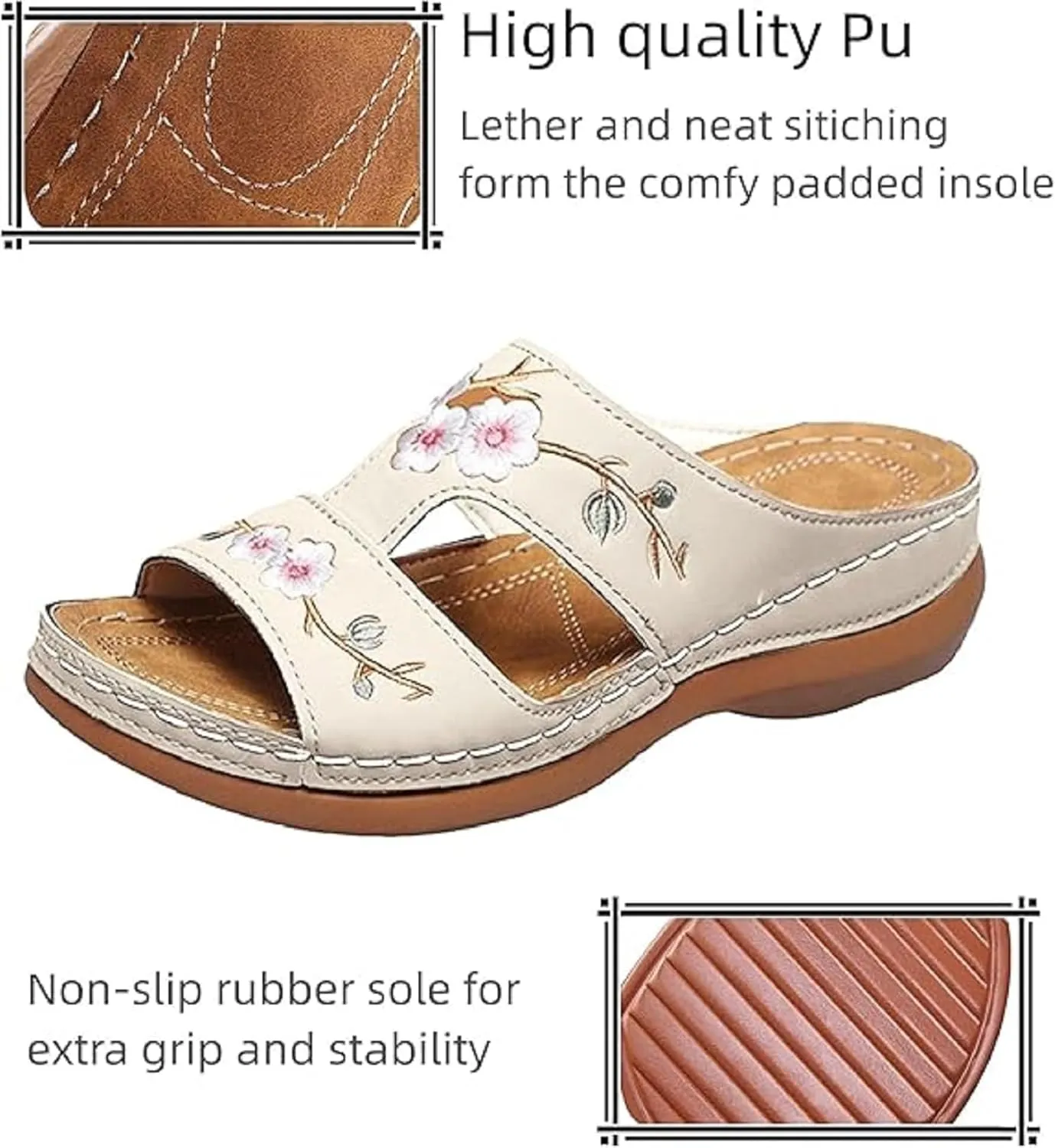 2024 New Hollow Floral Embroidery Women Wedge Sandals with Arch Support Comfortable Orthopedic Sandal Size Plus Size Slippers