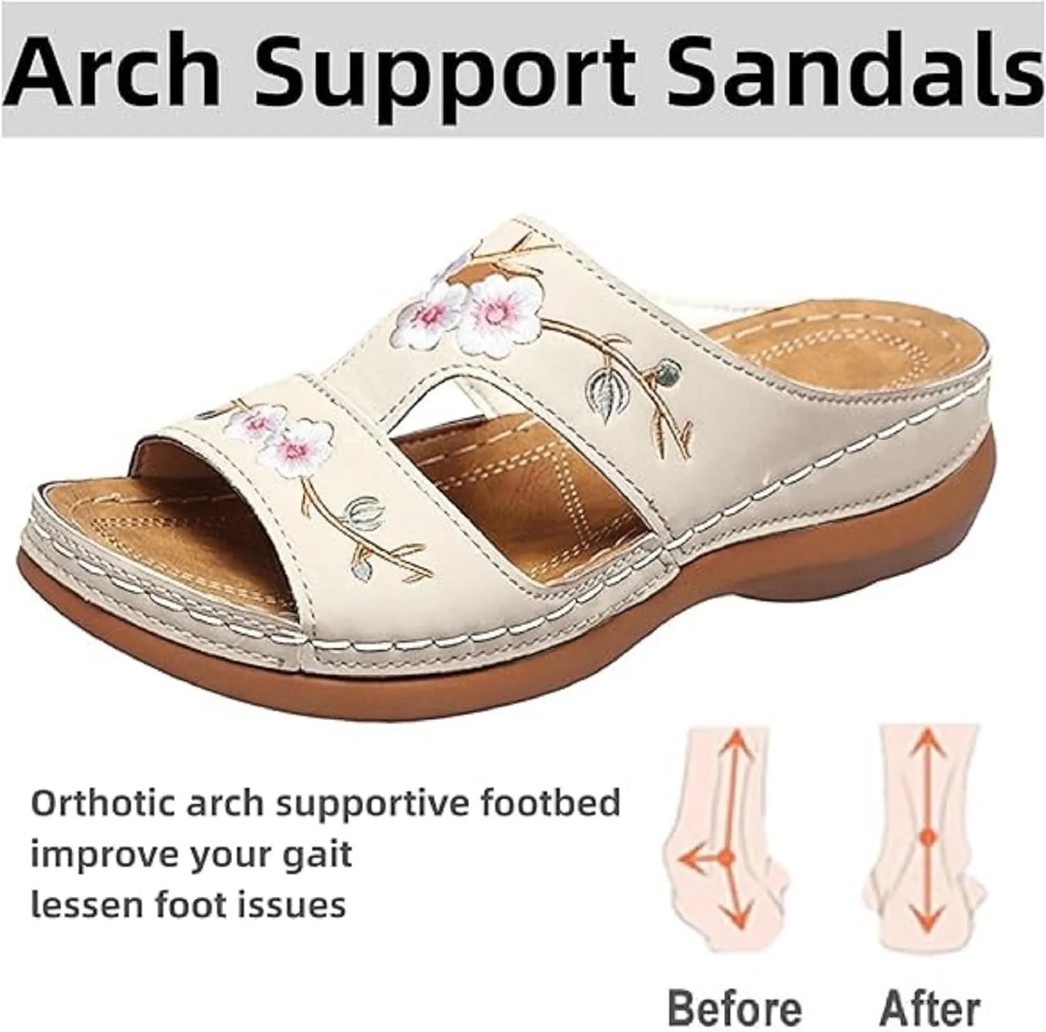2024 New Hollow Floral Embroidery Women Wedge Sandals with Arch Support Comfortable Orthopedic Sandal Size Plus Size Slippers