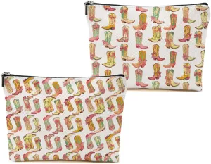 2pcs Western Makeup Bag, Western Gifts for Women Cosmetic Bag Cowgirl Gifts for Women Female Girls Sister BFF, Cowboy Boots Gift Christmas Birthday Gift, Cowgirl Stuff