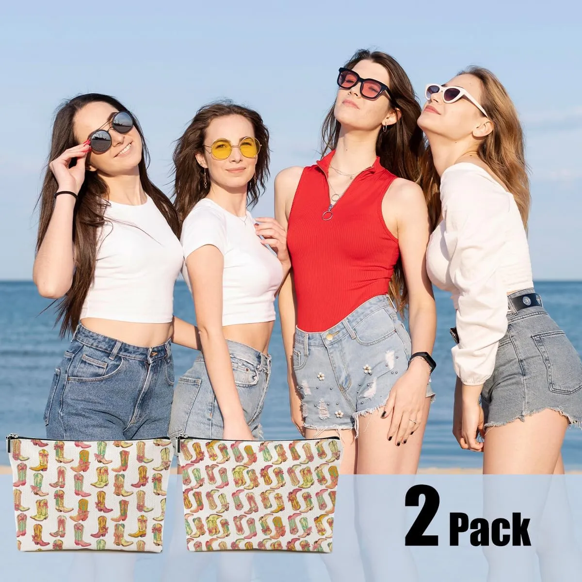 2pcs Western Makeup Bag, Western Gifts for Women Cosmetic Bag Cowgirl Gifts for Women Female Girls Sister BFF, Cowboy Boots Gift Christmas Birthday Gift, Cowgirl Stuff
