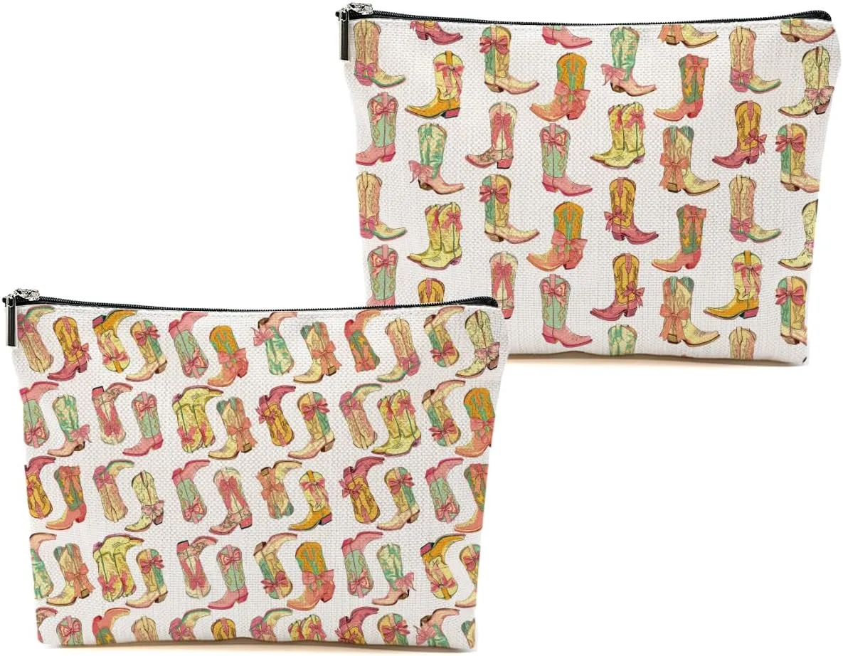 2pcs Western Makeup Bag, Western Gifts for Women Cosmetic Bag Cowgirl Gifts for Women Female Girls Sister BFF, Cowboy Boots Gift Christmas Birthday Gift, Cowgirl Stuff