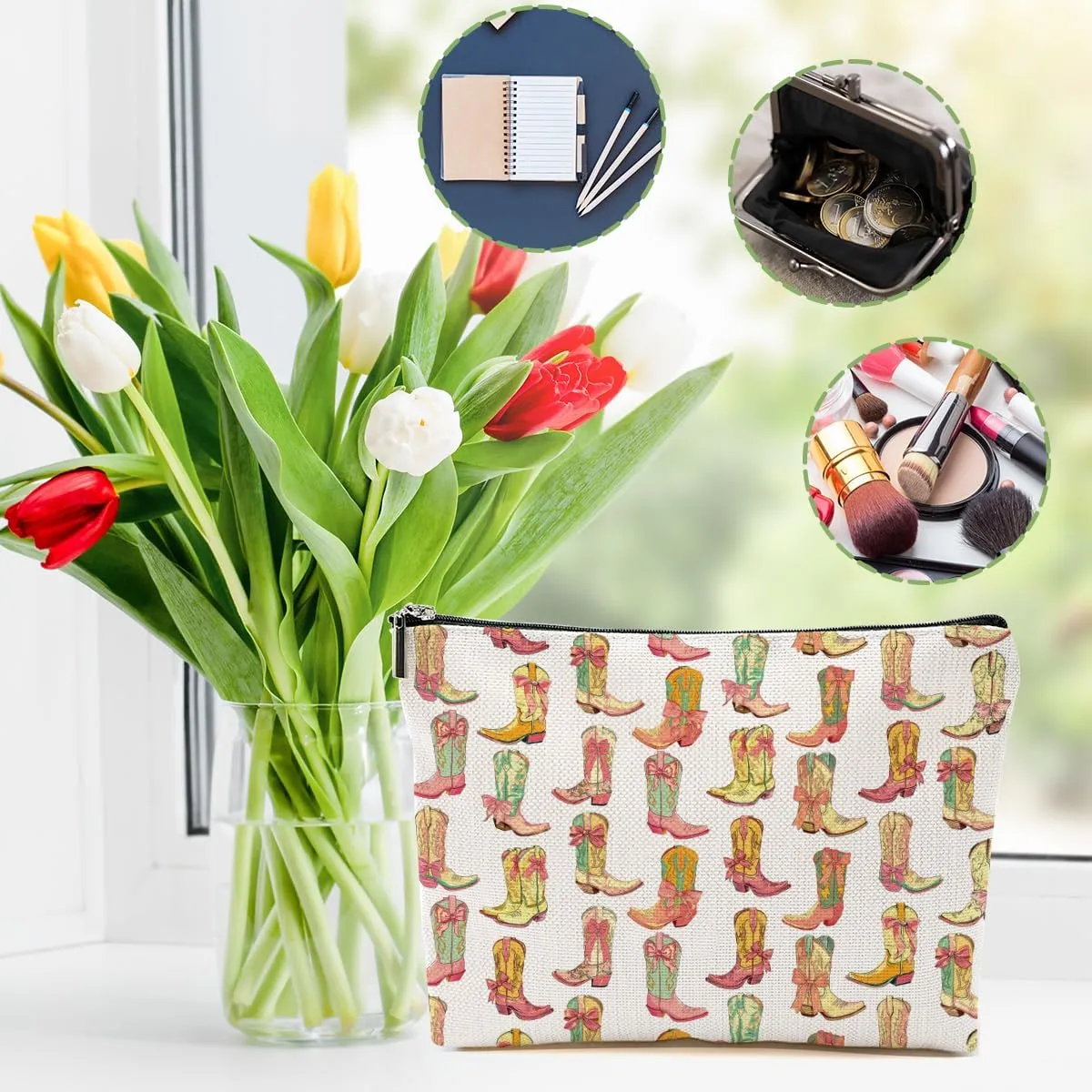 2pcs Western Makeup Bag, Western Gifts for Women Cosmetic Bag Cowgirl Gifts for Women Female Girls Sister BFF, Cowboy Boots Gift Christmas Birthday Gift, Cowgirl Stuff