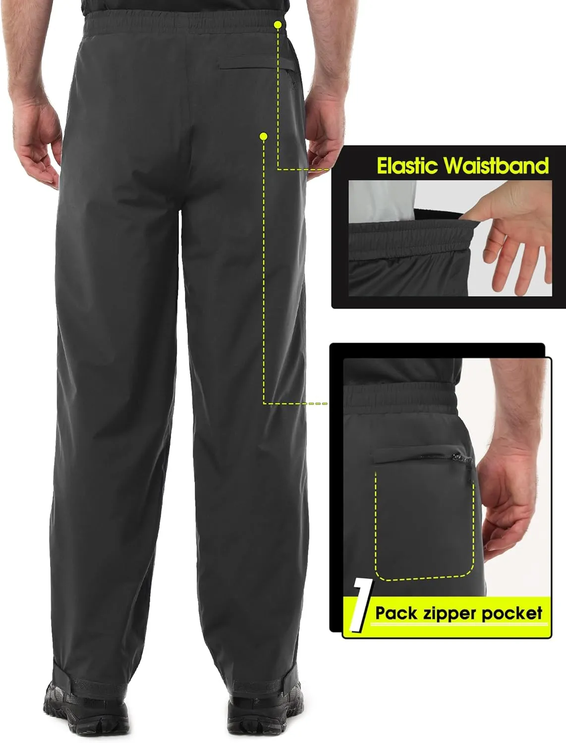 33,000ft Men's Rain Pants Waterproof, Windproof Lightweight Outdoor Rain Over Pants for Fishing Golf Work Hiking