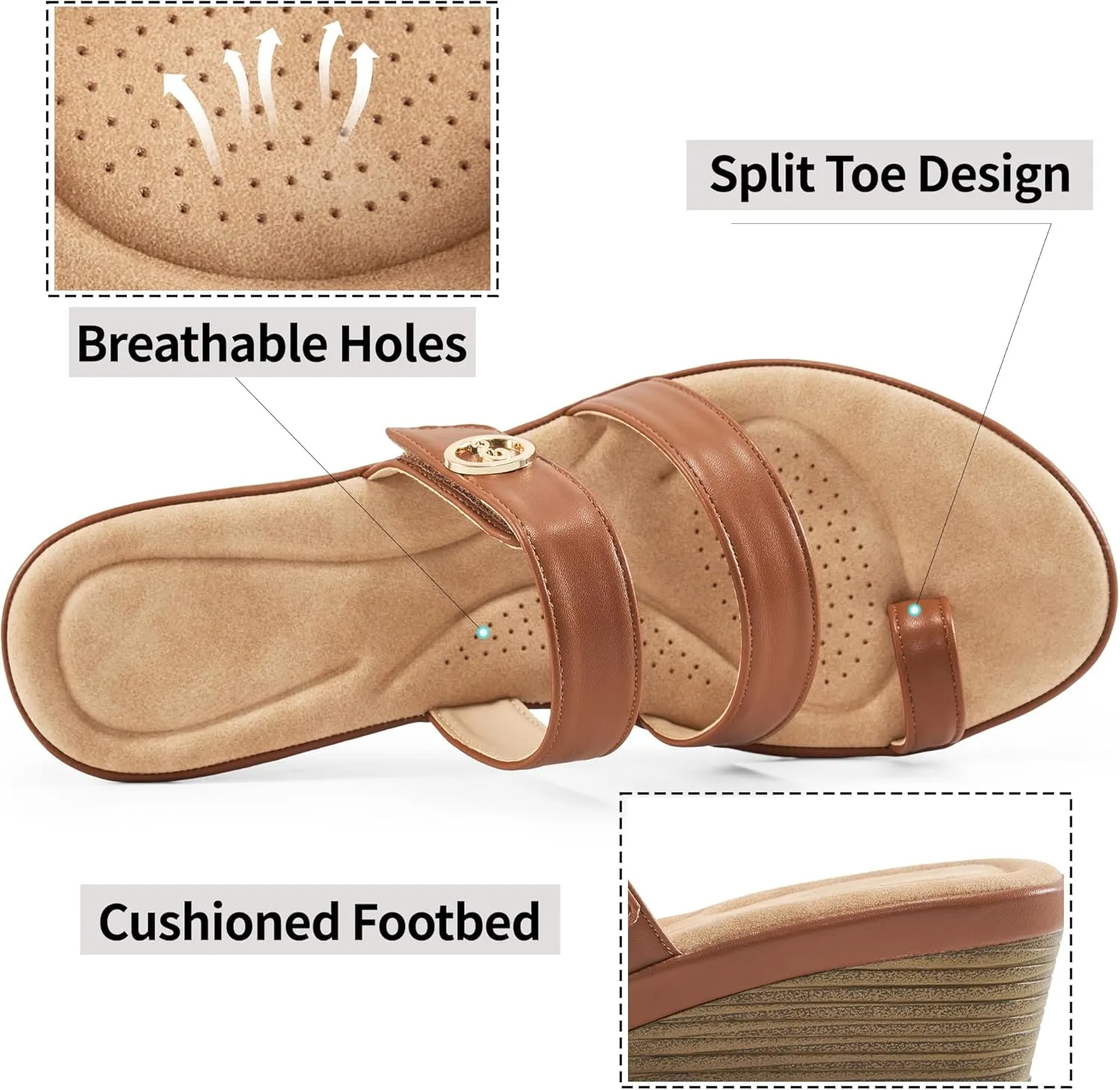 Ablanczoom Wedge Sandals for Women Dressy: Summer Comfortable Slip On Womens Slides Sandal Causal Strappy Split Toe Casual Wedges Shoes
