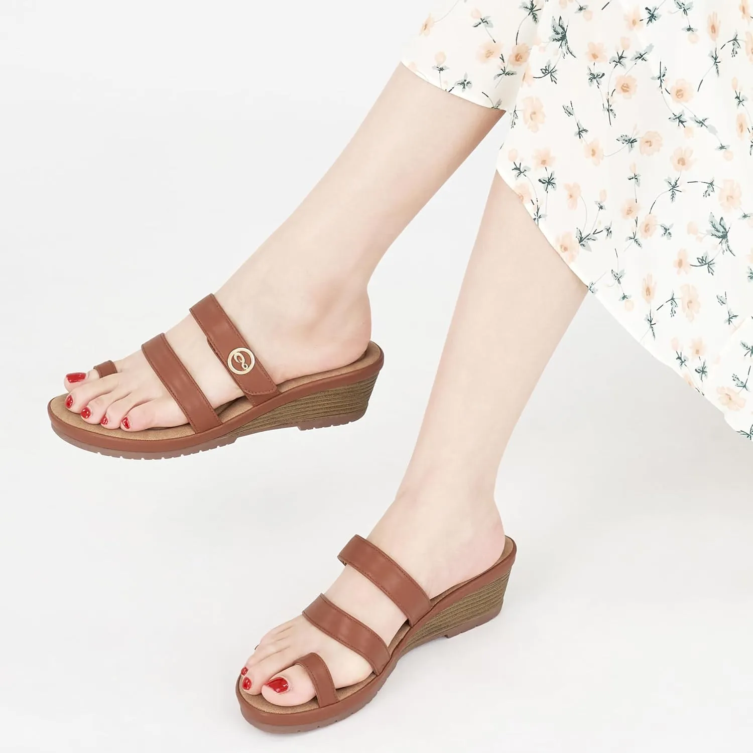 Ablanczoom Wedge Sandals for Women Dressy: Summer Comfortable Slip On Womens Slides Sandal Causal Strappy Split Toe Casual Wedges Shoes