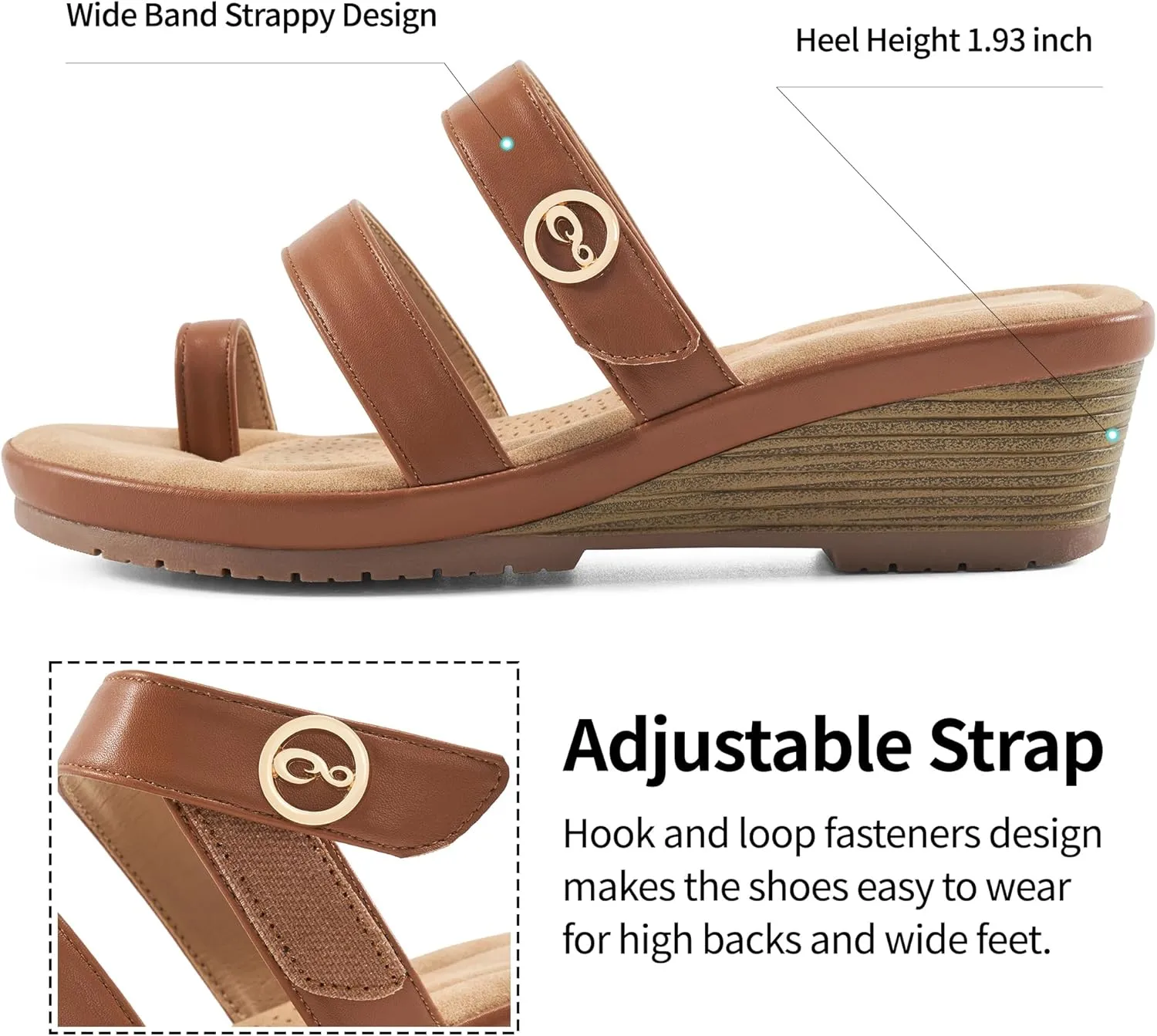 Ablanczoom Wedge Sandals for Women Dressy: Summer Comfortable Slip On Womens Slides Sandal Causal Strappy Split Toe Casual Wedges Shoes
