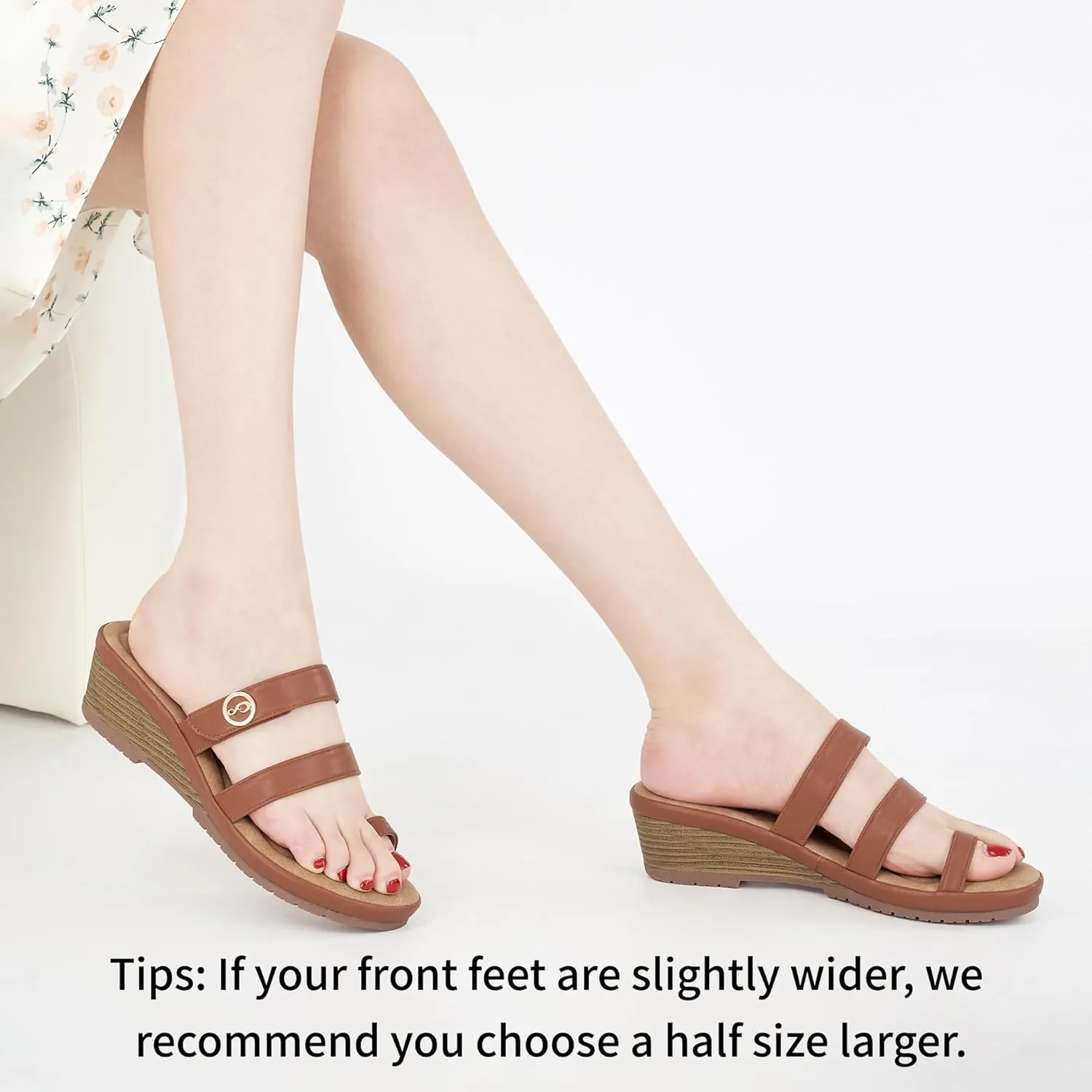 Ablanczoom Wedge Sandals for Women Dressy: Summer Comfortable Slip On Womens Slides Sandal Causal Strappy Split Toe Casual Wedges Shoes