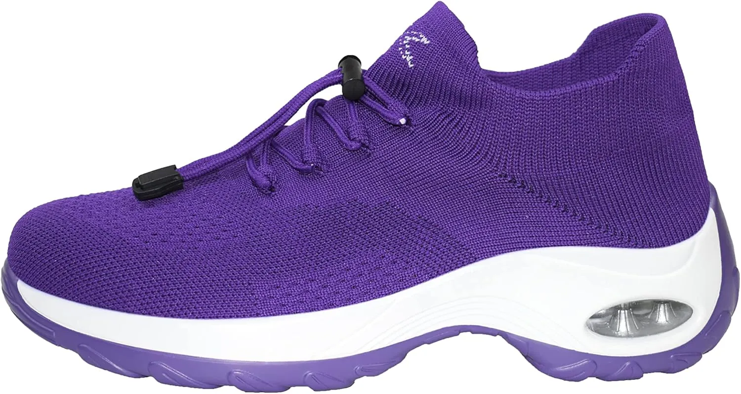 Ad Tec Women's Slip On Sock Sneakers Mesh Upper Walking Shoes | Breathable & Comfortable Air Cushion Casual Wedge Platform Loafers