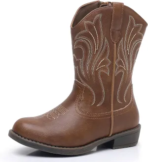 Ahannie Girls Cowboy Boots Western Cowgirl Boots for Girls with Side Zipper Boot for Toddler/Little Kid/Big Kid