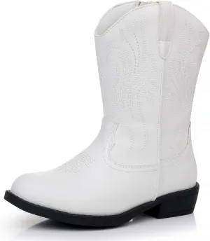 Ahannie Girls Cowboy Boots Western Cowgirl Boots for Girls with Side Zipper Boot for Toddler/Little Kid/Big Kid