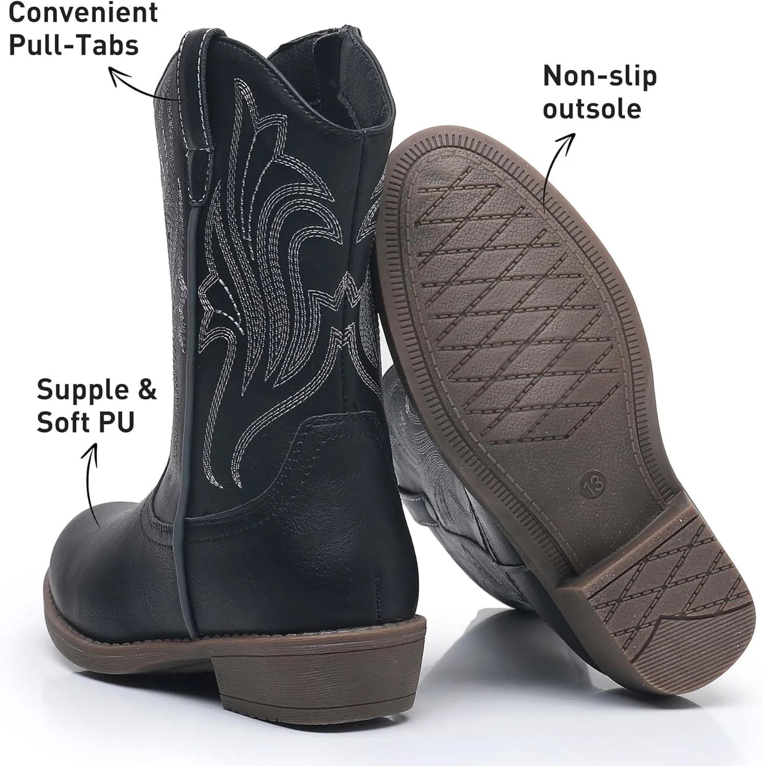 Ahannie Girls Cowboy Boots Western Cowgirl Boots for Girls with Side Zipper Boot for Toddler/Little Kid/Big Kid
