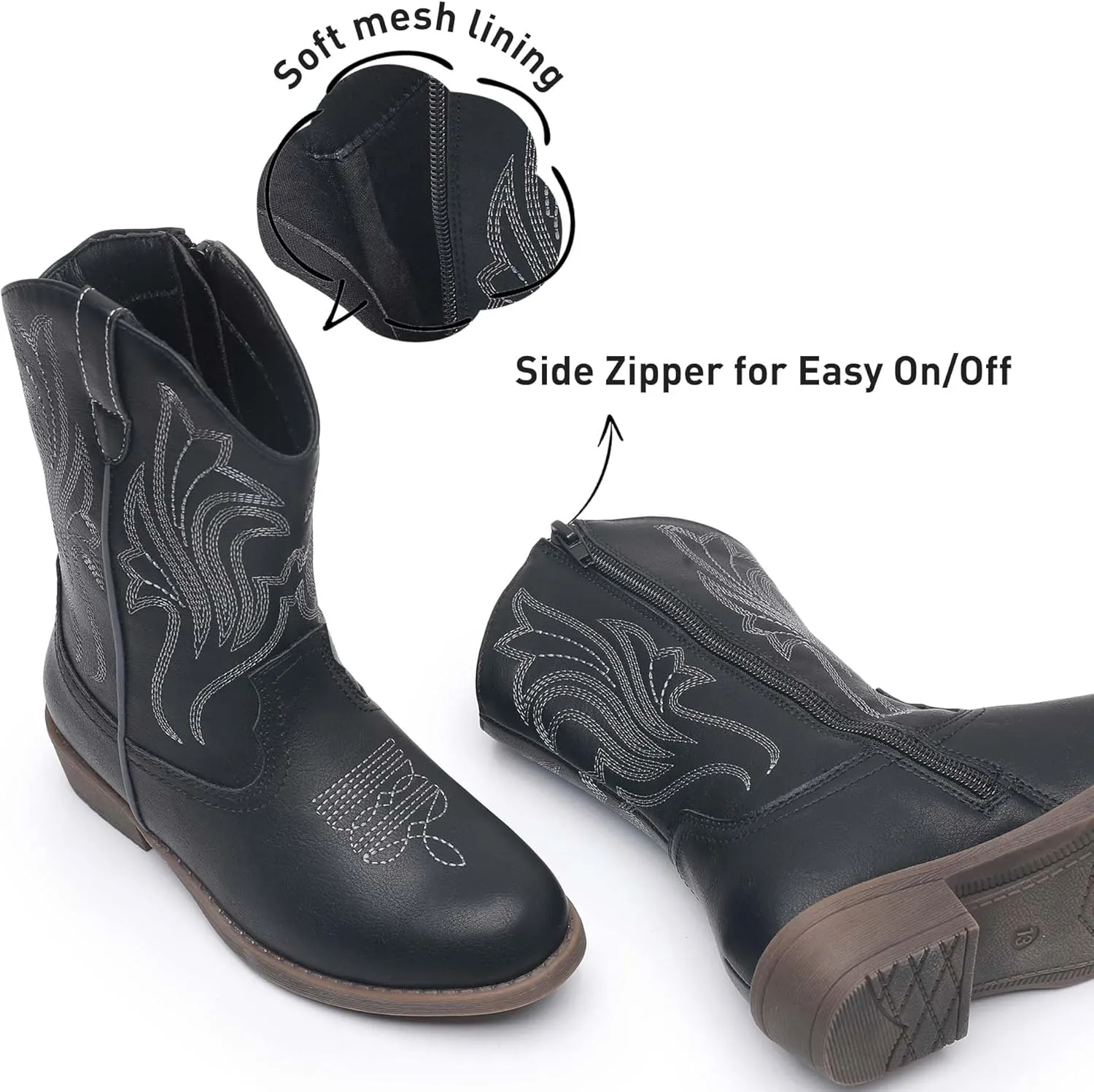 Ahannie Girls Cowboy Boots Western Cowgirl Boots for Girls with Side Zipper Boot for Toddler/Little Kid/Big Kid