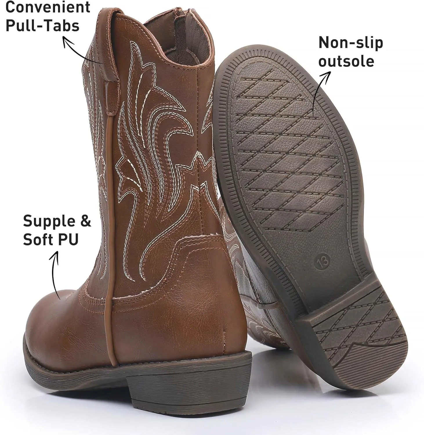 Ahannie Girls Cowboy Boots Western Cowgirl Boots for Girls with Side Zipper Boot for Toddler/Little Kid/Big Kid