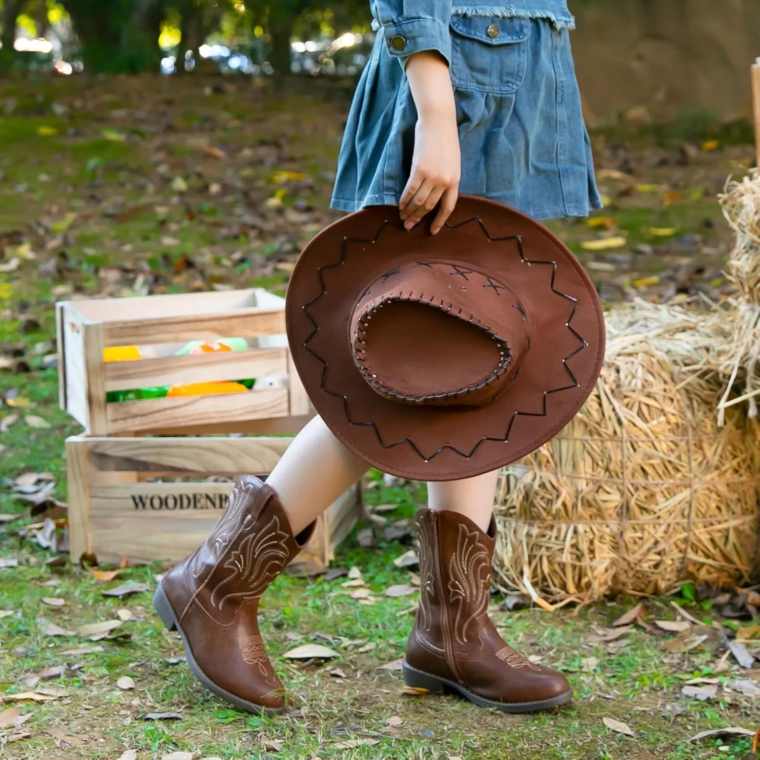 Ahannie Girls Cowboy Boots Western Cowgirl Boots for Girls with Side Zipper Boot for Toddler/Little Kid/Big Kid