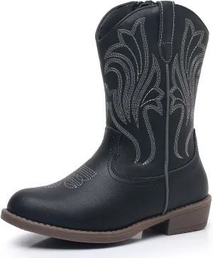 Ahannie Girls Cowboy Boots Western Cowgirl Boots for Girls with Side Zipper Boot for Toddler/Little Kid/Big Kid
