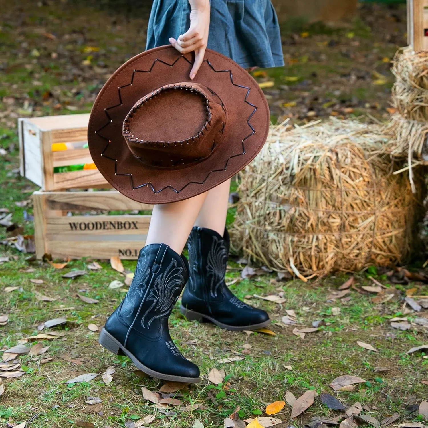 Ahannie Girls Cowboy Boots Western Cowgirl Boots for Girls with Side Zipper Boot for Toddler/Little Kid/Big Kid