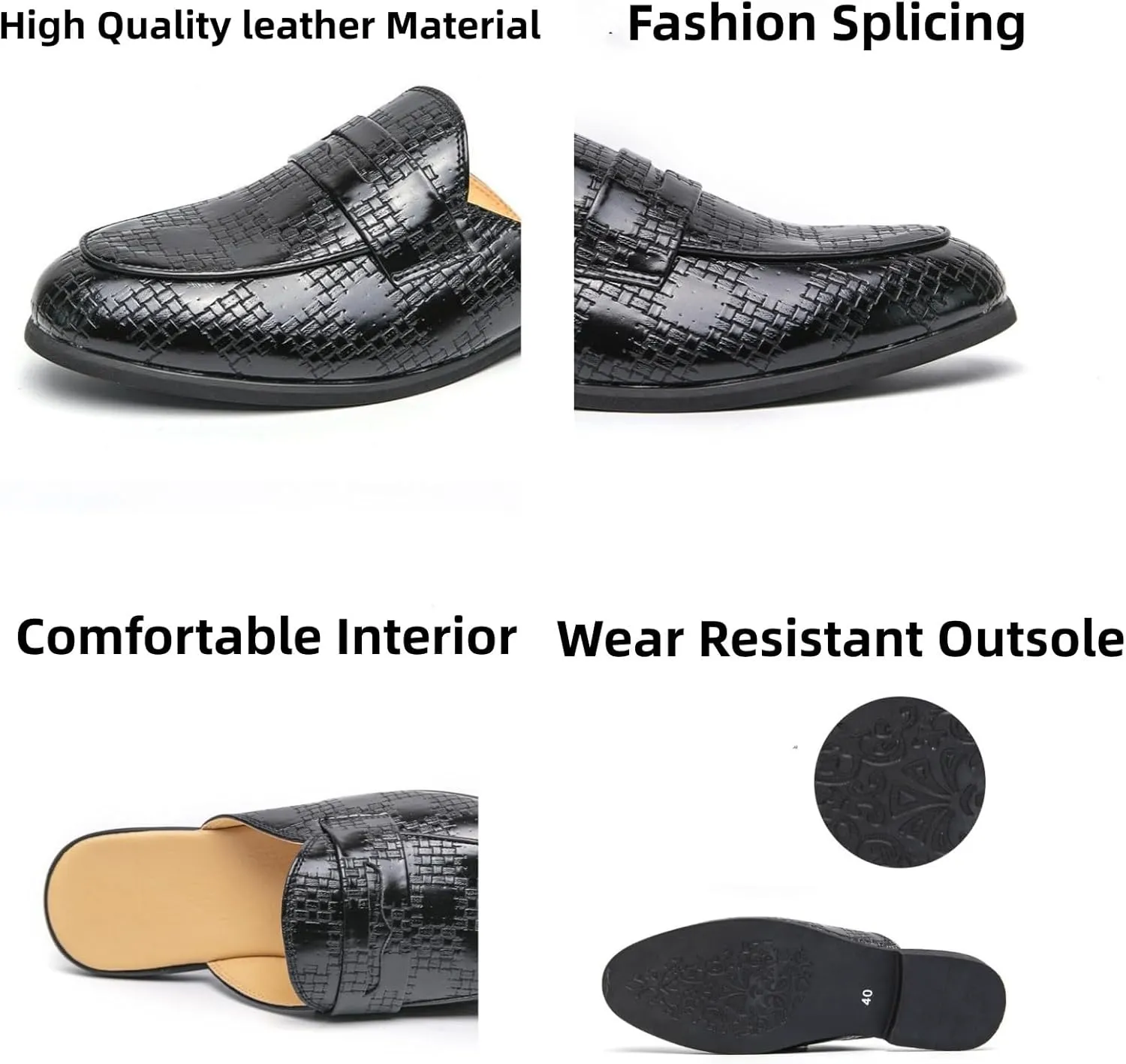 Aimery Mens Leather Slip-On Mules Backless Sandals Casual Modern Pointed Toe Flats Half Loafers Dress Formal Business Slippers