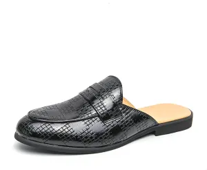 Aimery Mens Leather Slip-On Mules Backless Sandals Casual Modern Pointed Toe Flats Half Loafers Dress Formal Business Slippers