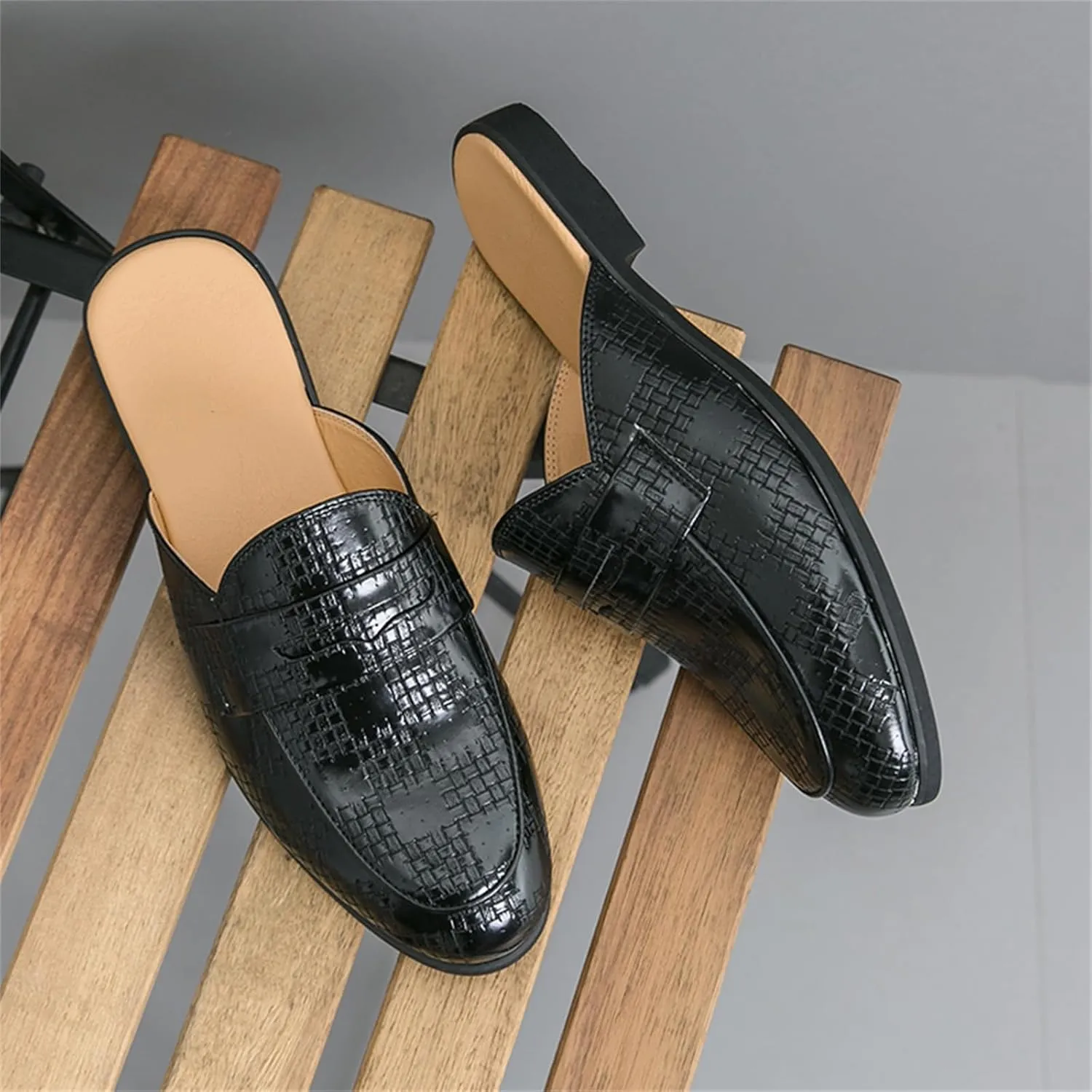 Aimery Mens Leather Slip-On Mules Backless Sandals Casual Modern Pointed Toe Flats Half Loafers Dress Formal Business Slippers