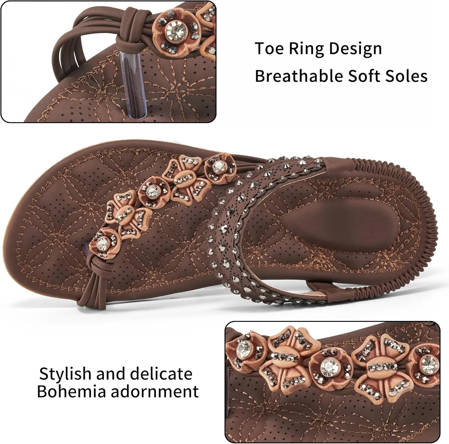 Alicegana Womens Sandals Dressy Flats: Bohemian Summer Comfortable Split Toe Shoes Walking Beach Gladiator