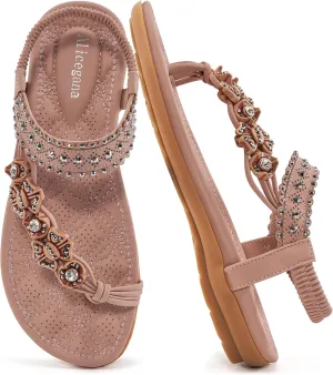 Alicegana Womens Sandals Dressy Flats: Bohemian Summer Comfortable Split Toe Shoes Walking Beach Gladiator