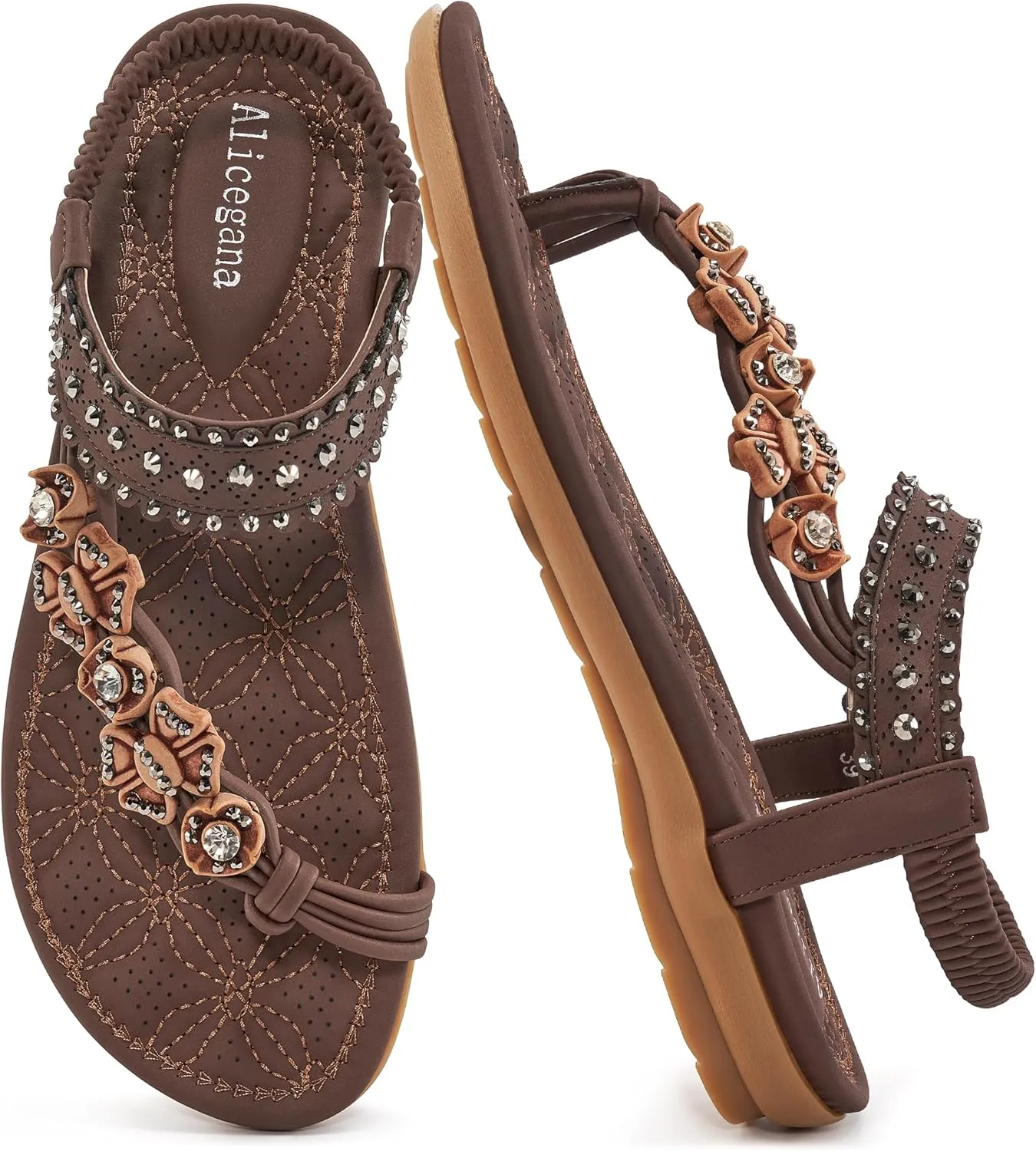 Alicegana Womens Sandals Dressy Flats: Bohemian Summer Comfortable Split Toe Shoes Walking Beach Gladiator
