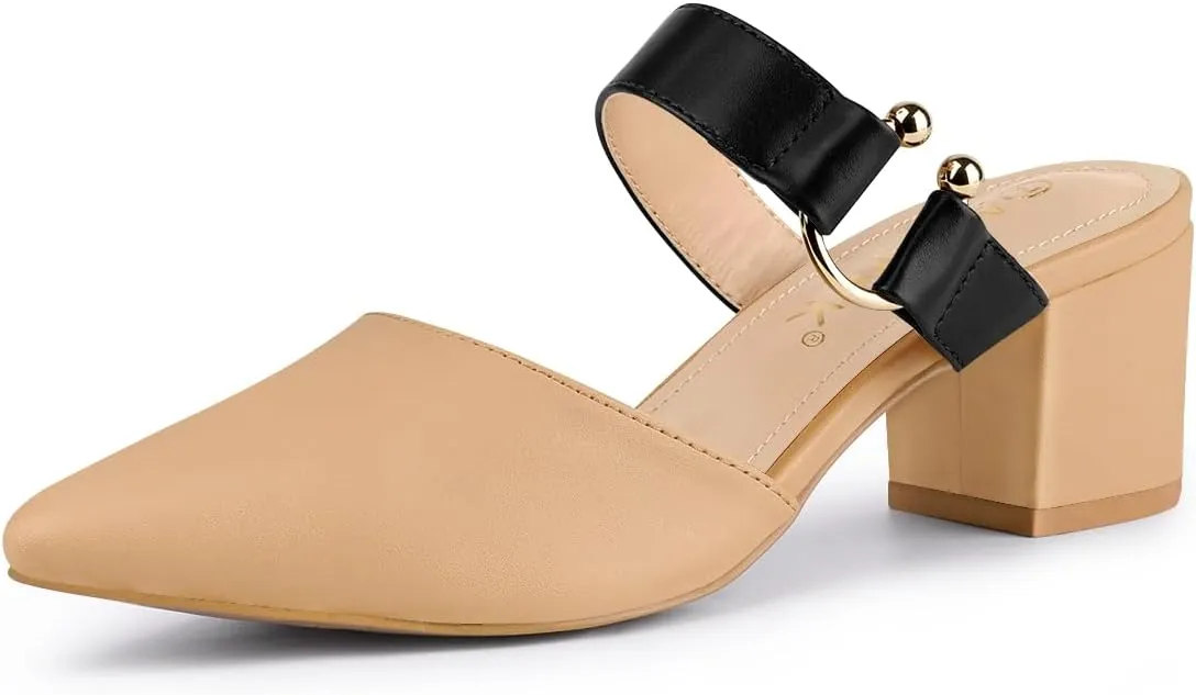 Allegra K Women's Pointed Toe Chunky Heel Dress Mules Khaki Pumps 6 M US