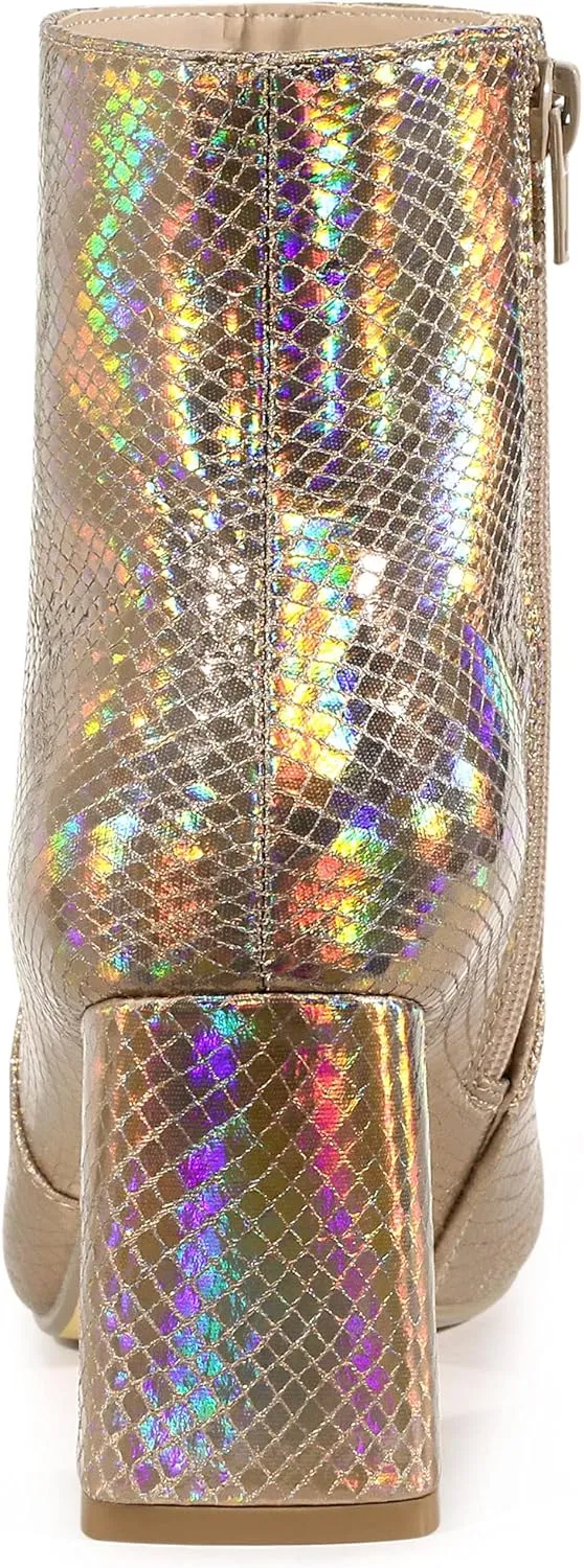 Allegra K Women's Snakeskin Print Boots Halloween Costumes Chunky High Heels Ankle Boots