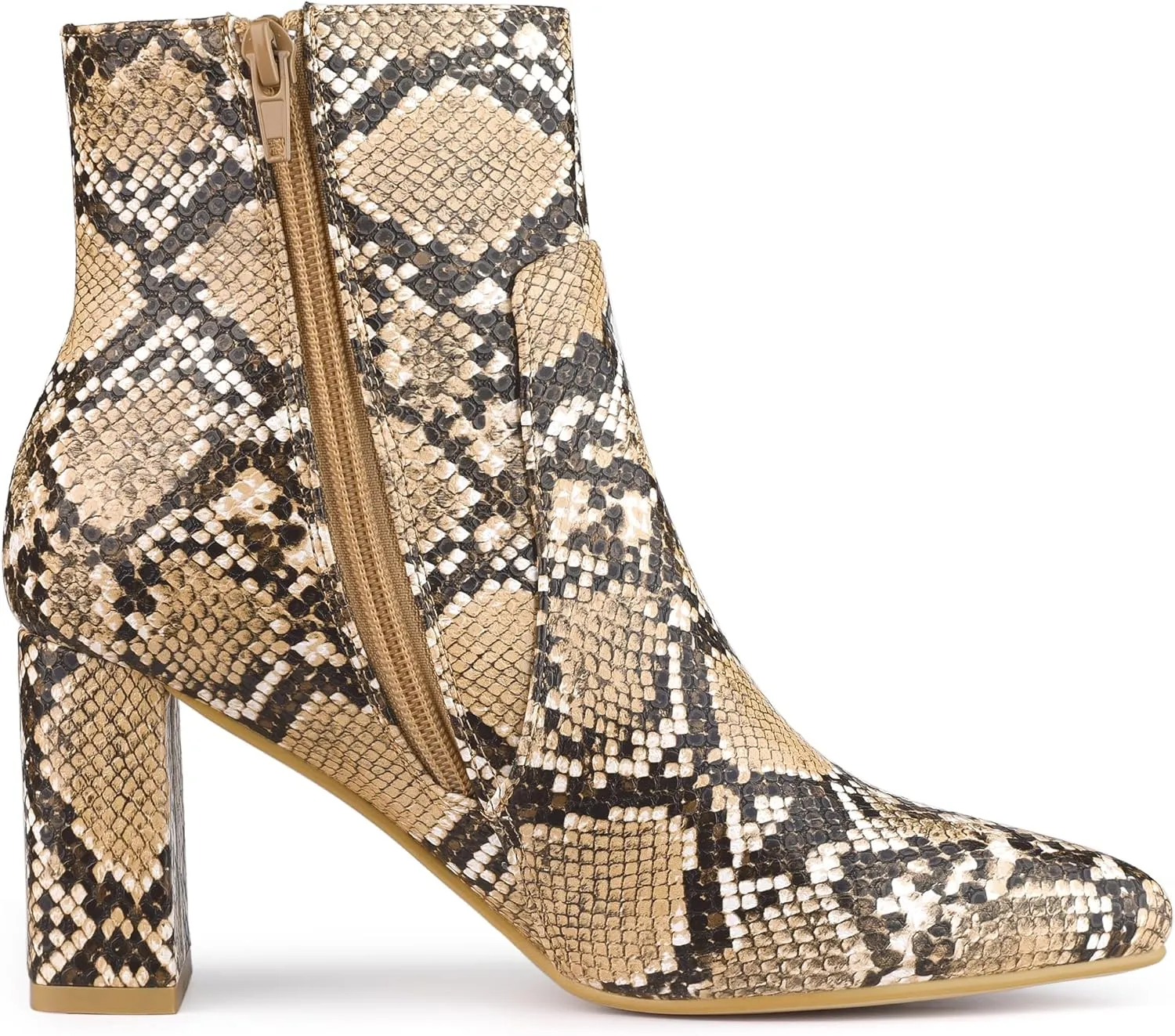 Allegra K Women's Snakeskin Print Boots Halloween Costumes Chunky High Heels Ankle Boots