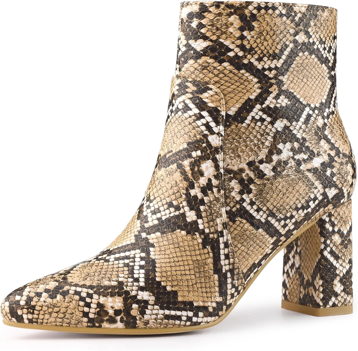 Allegra K Women's Snakeskin Print Boots Halloween Costumes Chunky High Heels Ankle Boots