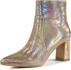 Allegra K Women's Snakeskin Print Boots Halloween Costumes Chunky High Heels Ankle Boots
