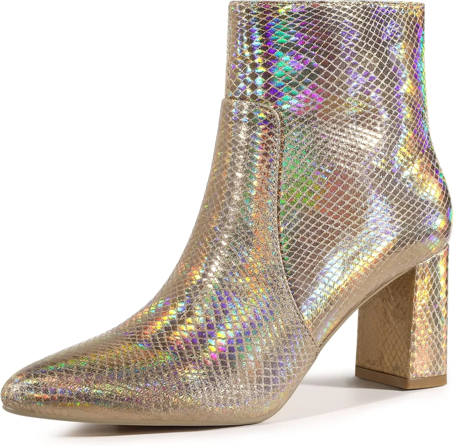Allegra K Women's Snakeskin Print Boots Halloween Costumes Chunky High Heels Ankle Boots