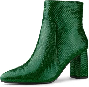 Allegra K Women's Snakeskin Print Boots Halloween Costumes Chunky High Heels Ankle Boots