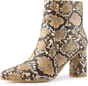 Allegra K Women's Snakeskin Print Boots Halloween Costumes Chunky High Heels Ankle Boots