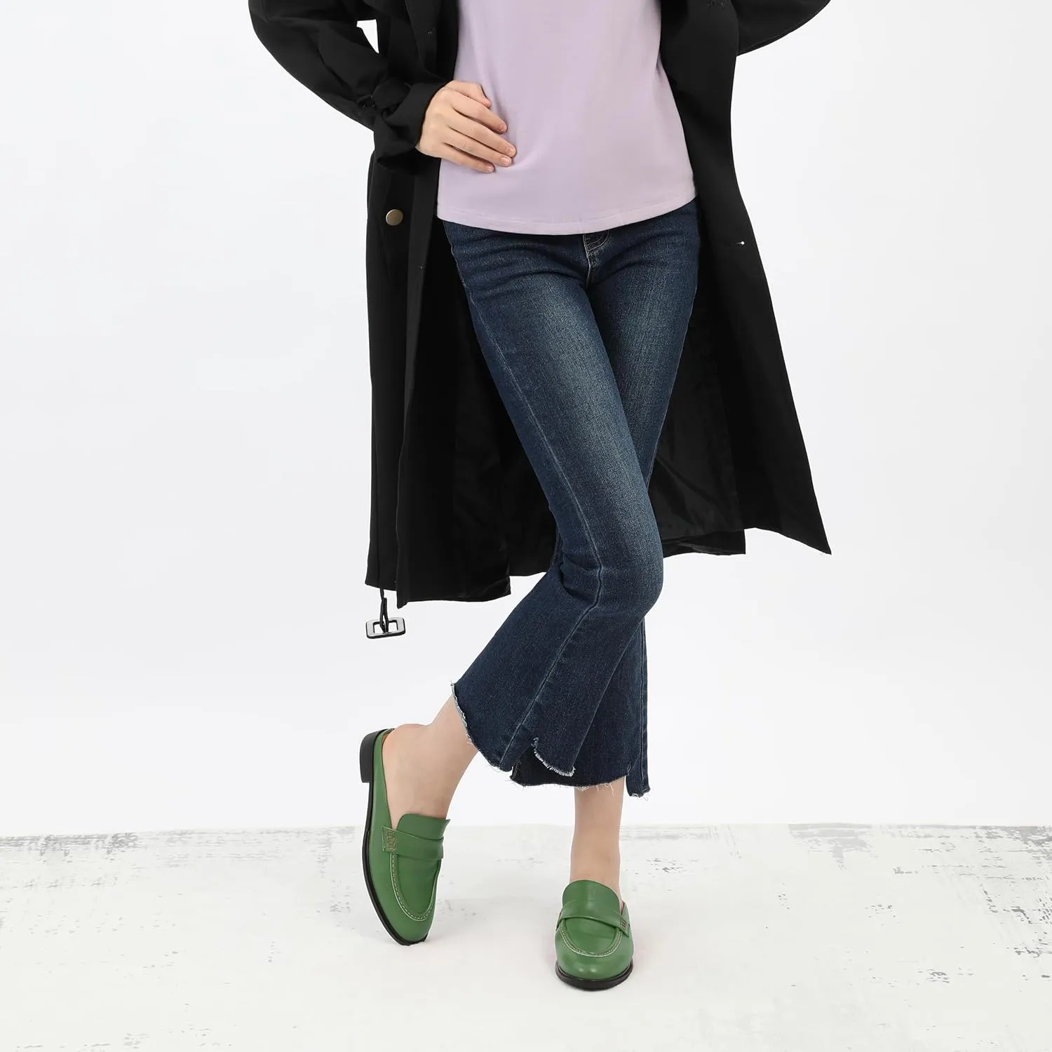 AMBELIGHT Comfortable Mules Flats for Women Loafers Chunky Heel Round Closed Toe Slip on Slingback Casual Classic Dressy Shoes
