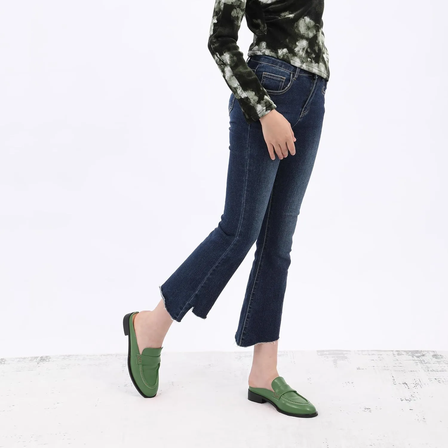 AMBELIGHT Comfortable Mules Flats for Women Loafers Chunky Heel Round Closed Toe Slip on Slingback Casual Classic Dressy Shoes