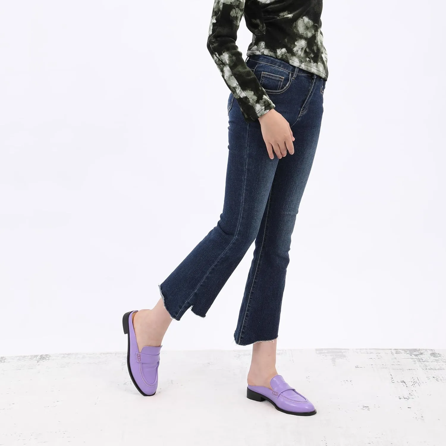 AMBELIGHT Comfortable Mules Flats for Women Loafers Chunky Heel Round Closed Toe Slip on Slingback Casual Classic Dressy Shoes