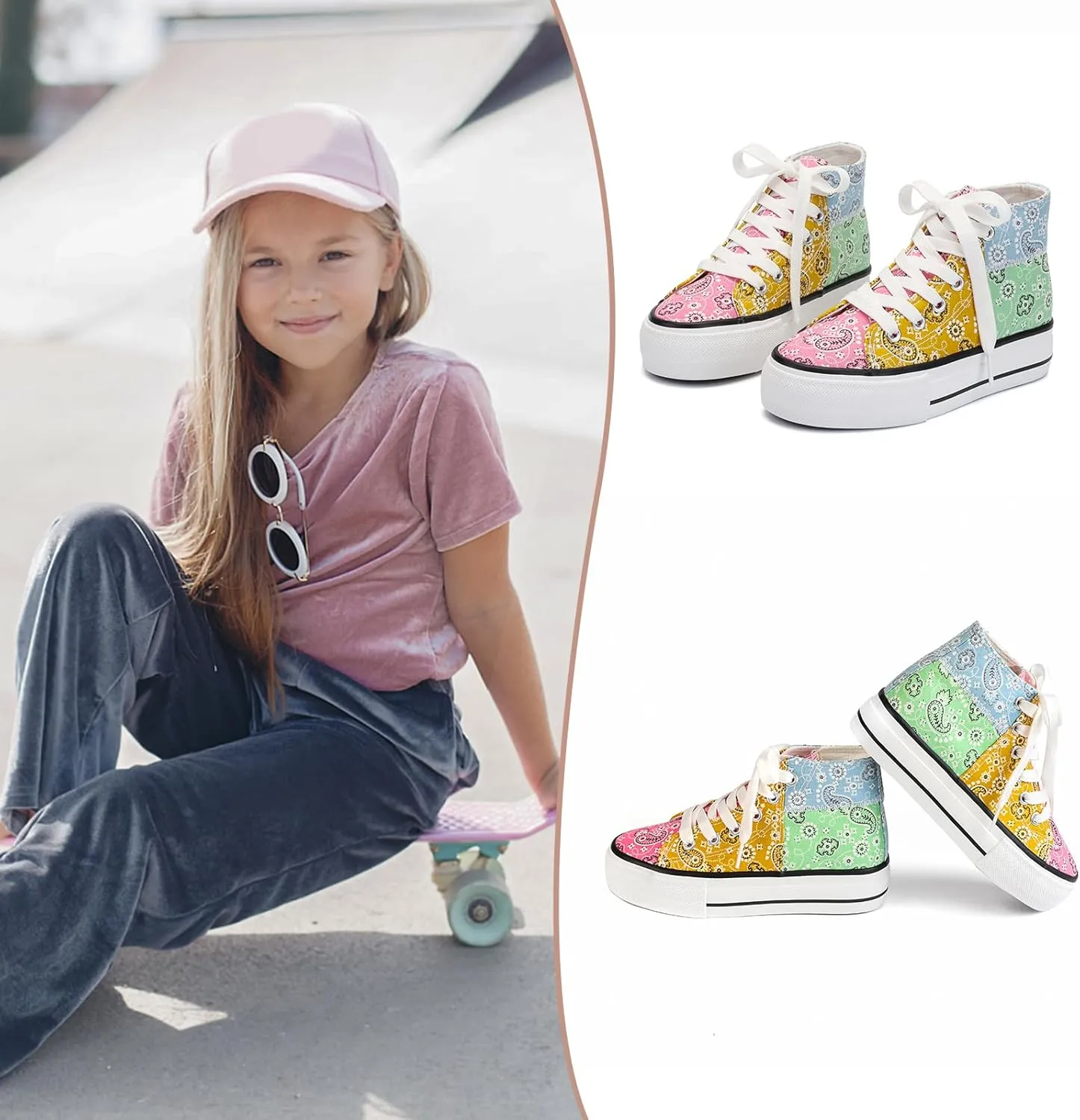 ANTLULU Girls’ Platform Canvas Shoes Low Top and High Top Canvas Sneakers Lace-up Fashion Casual Shoes for Girls