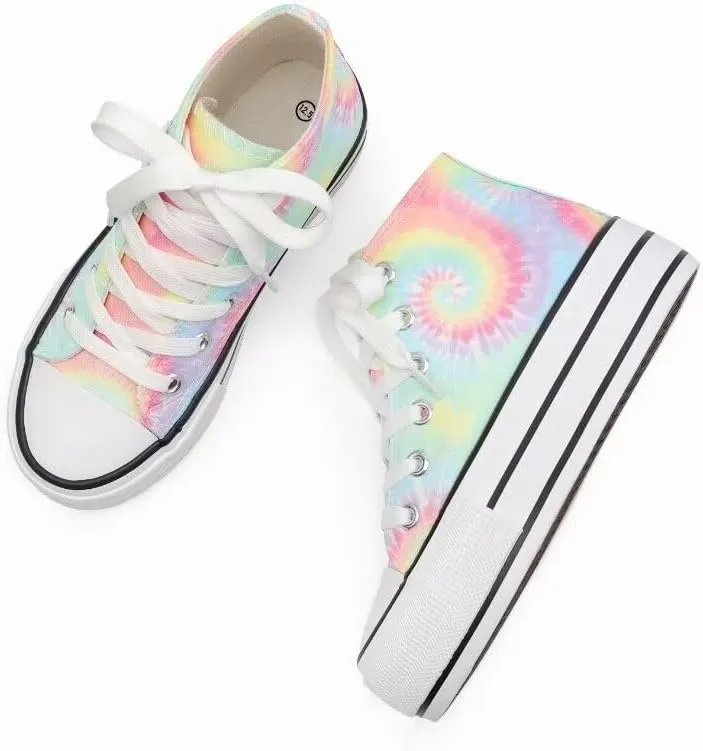 ANTLULU Girls’ Platform Canvas Shoes Low Top and High Top Canvas Sneakers Lace-up Fashion Casual Shoes for Girls