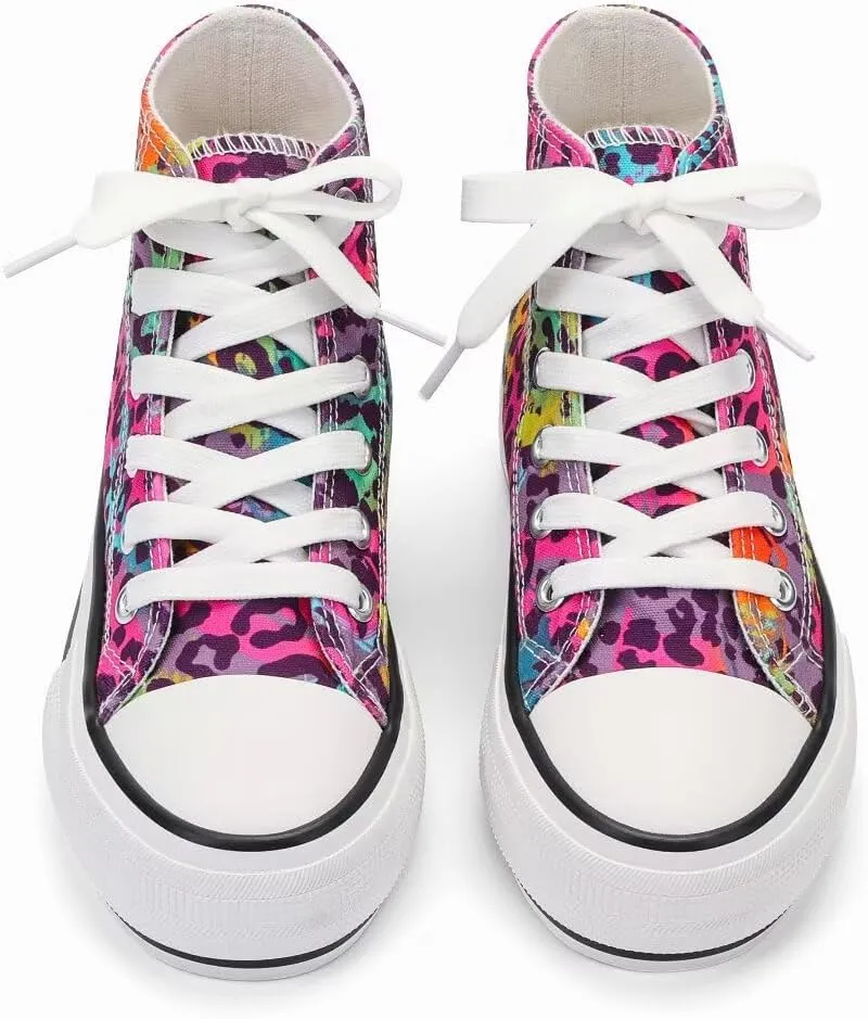 ANTLULU Girls’ Platform Canvas Shoes Low Top and High Top Canvas Sneakers Lace-up Fashion Casual Shoes for Girls