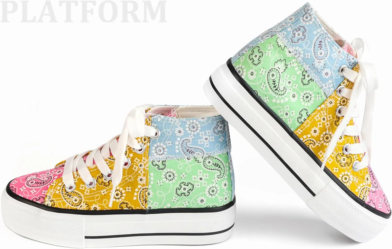 ANTLULU Girls’ Platform Canvas Shoes Low Top and High Top Canvas Sneakers Lace-up Fashion Casual Shoes for Girls