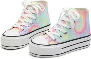 ANTLULU Girls’ Platform Canvas Shoes Low Top and High Top Canvas Sneakers Lace-up Fashion Casual Shoes for Girls
