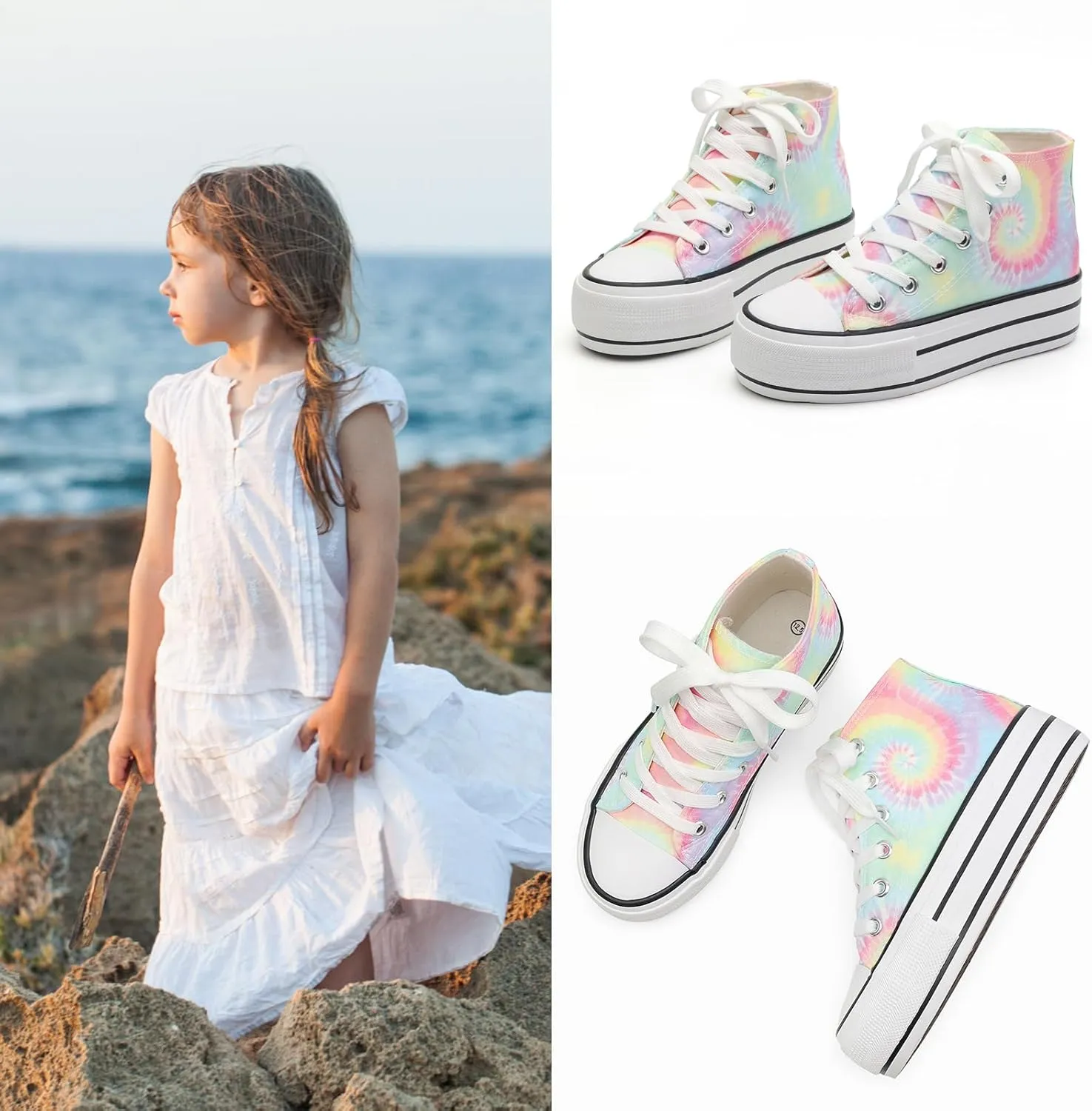ANTLULU Girls’ Platform Canvas Shoes Low Top and High Top Canvas Sneakers Lace-up Fashion Casual Shoes for Girls
