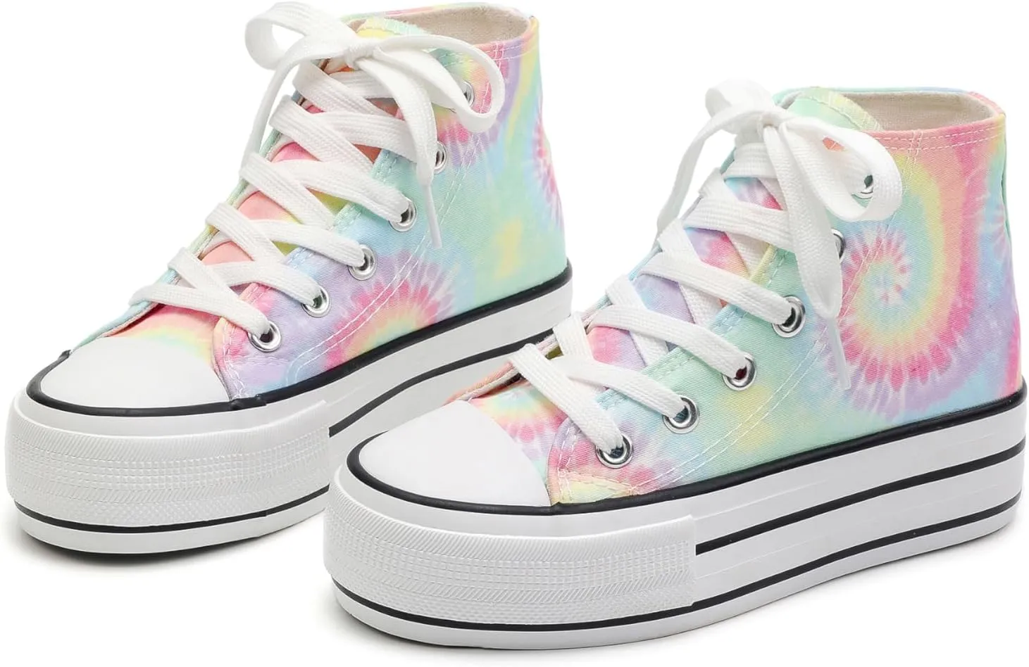 ANTLULU Girls’ Platform Canvas Shoes Low Top and High Top Canvas Sneakers Lace-up Fashion Casual Shoes for Girls