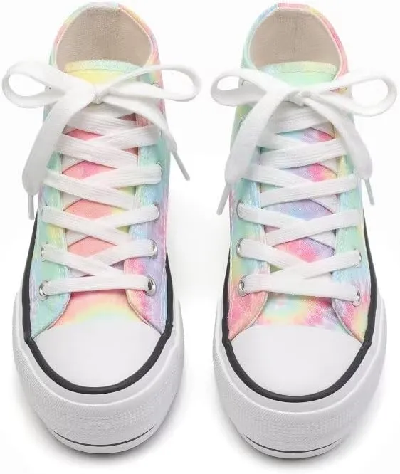 ANTLULU Girls’ Platform Canvas Shoes Low Top and High Top Canvas Sneakers Lace-up Fashion Casual Shoes for Girls