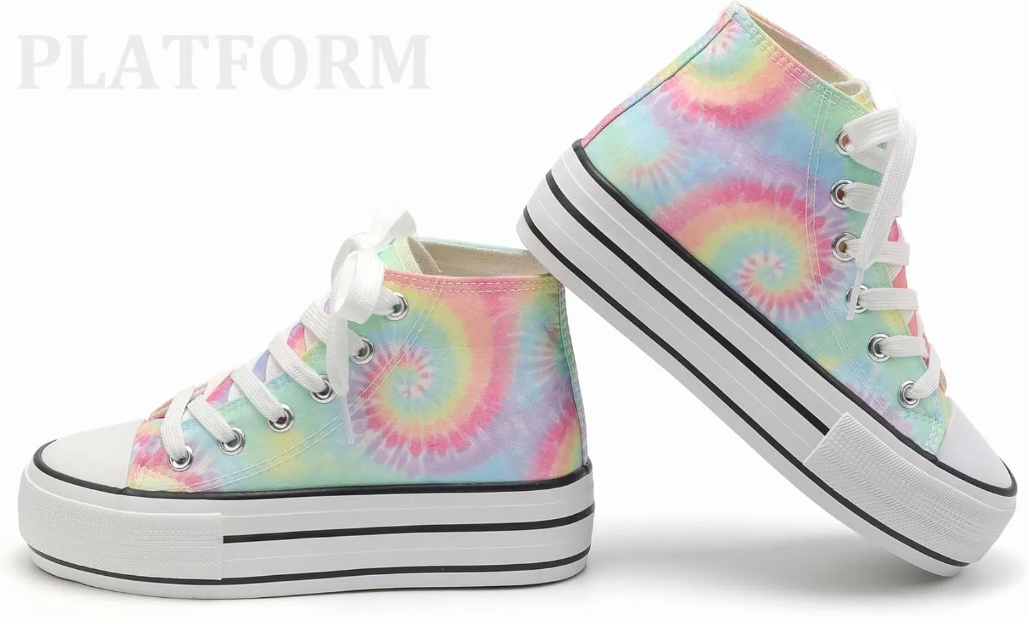 ANTLULU Girls’ Platform Canvas Shoes Low Top and High Top Canvas Sneakers Lace-up Fashion Casual Shoes for Girls