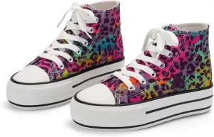 ANTLULU Girls’ Platform Canvas Shoes Low Top and High Top Canvas Sneakers Lace-up Fashion Casual Shoes for Girls
