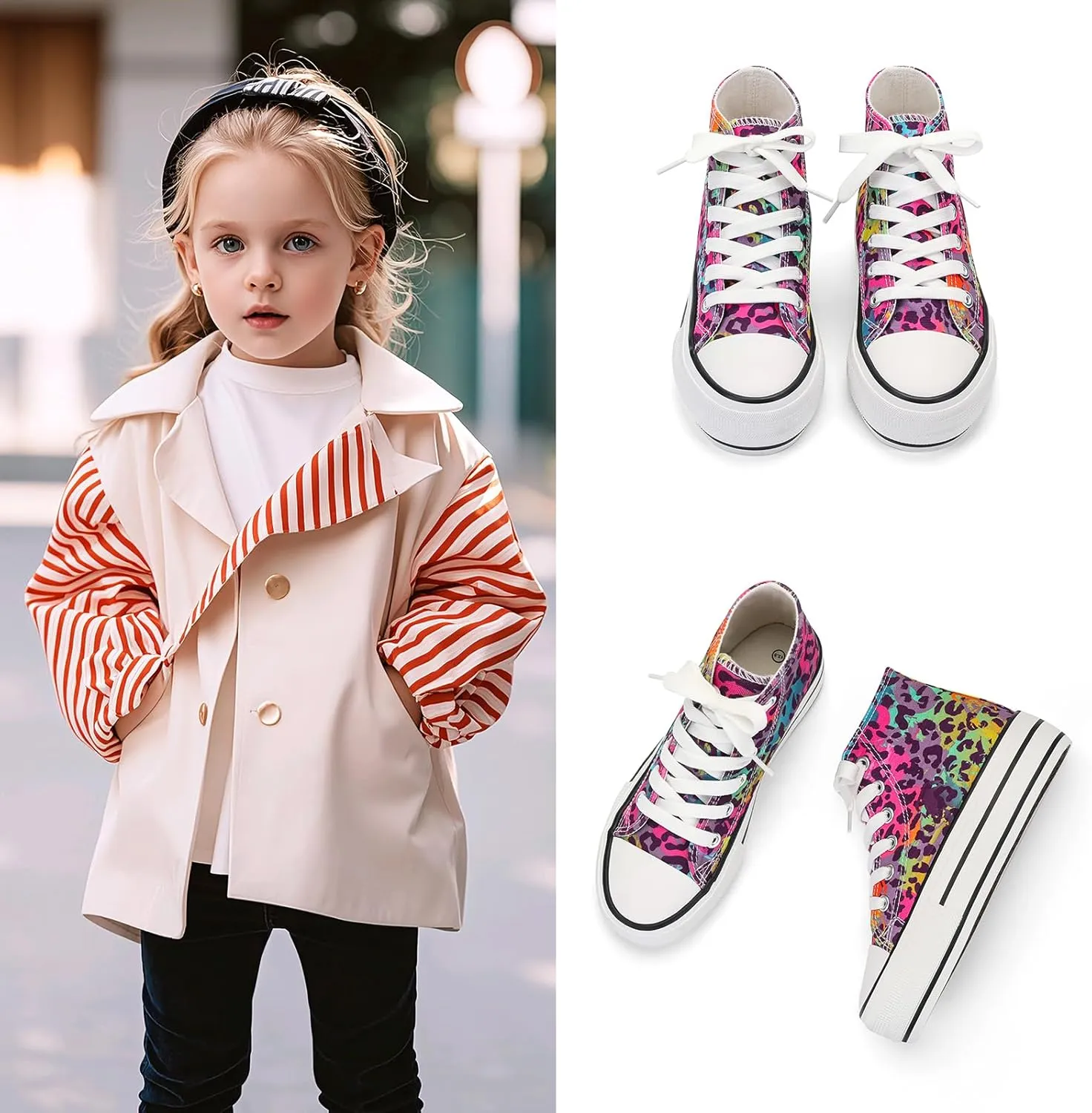 ANTLULU Girls’ Platform Canvas Shoes Low Top and High Top Canvas Sneakers Lace-up Fashion Casual Shoes for Girls